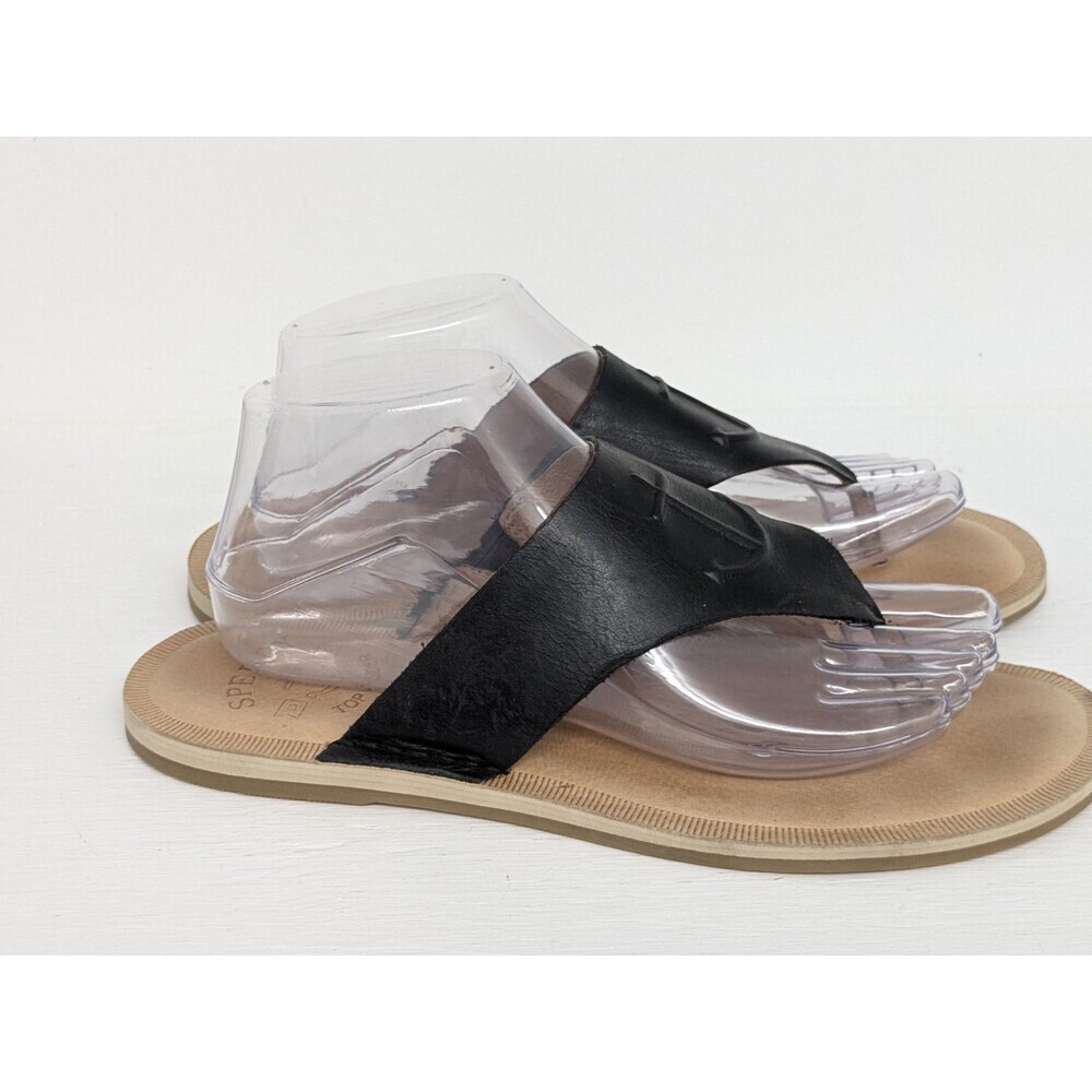 SPERRY TOP-SIDER SZ 9 BLACK ANCHOR EMBOSSED LEATHER SANDAL BEACH VACATION - Picture 3 of 8